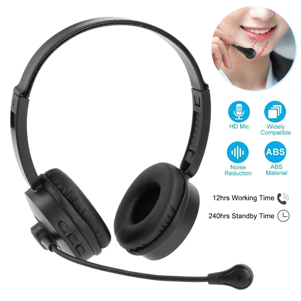 Casque sans fil Bluetooth 5.0 avec microphone antibruit, idéal pour les conducteurs de camion, les bureaux, les travaux sur le centre d'appels