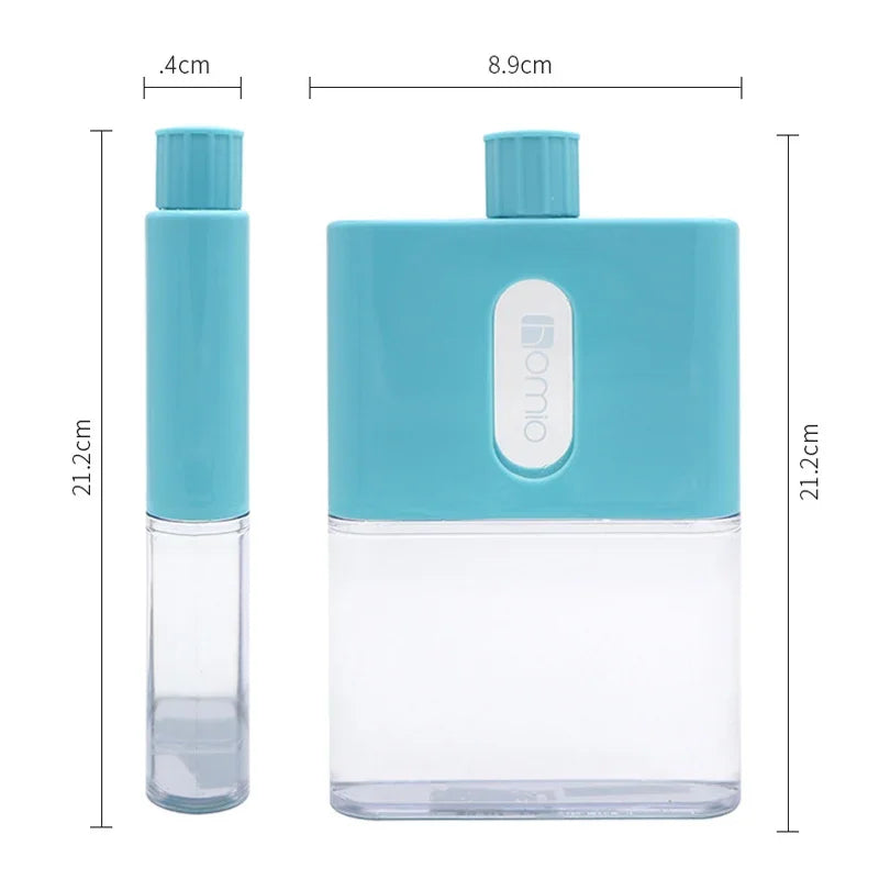 Bouteille d'eau plate en plastique de voyage sans BPA 500ml A6 A5, en papier, pour l'extérieur, avec coussin Portable