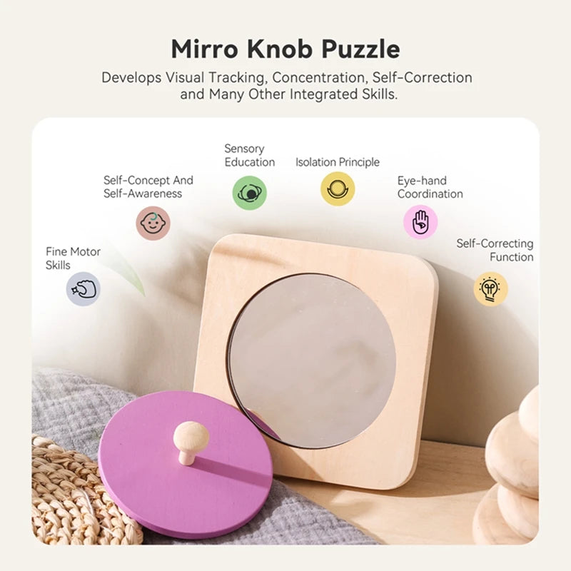 Kit de jeu Montessori Mirror Peekaboo Knob Puzzle Medium Spinning Drum Ball Toys, Tout-petits de 6 à 12 mois