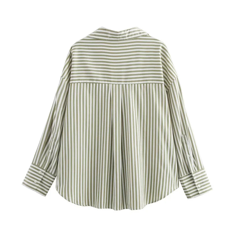 ETJ 2025 femmes printemps nouvelle mode européenne-américaine rayé à manches longues revers version ample popeline chemise sélection multicolore