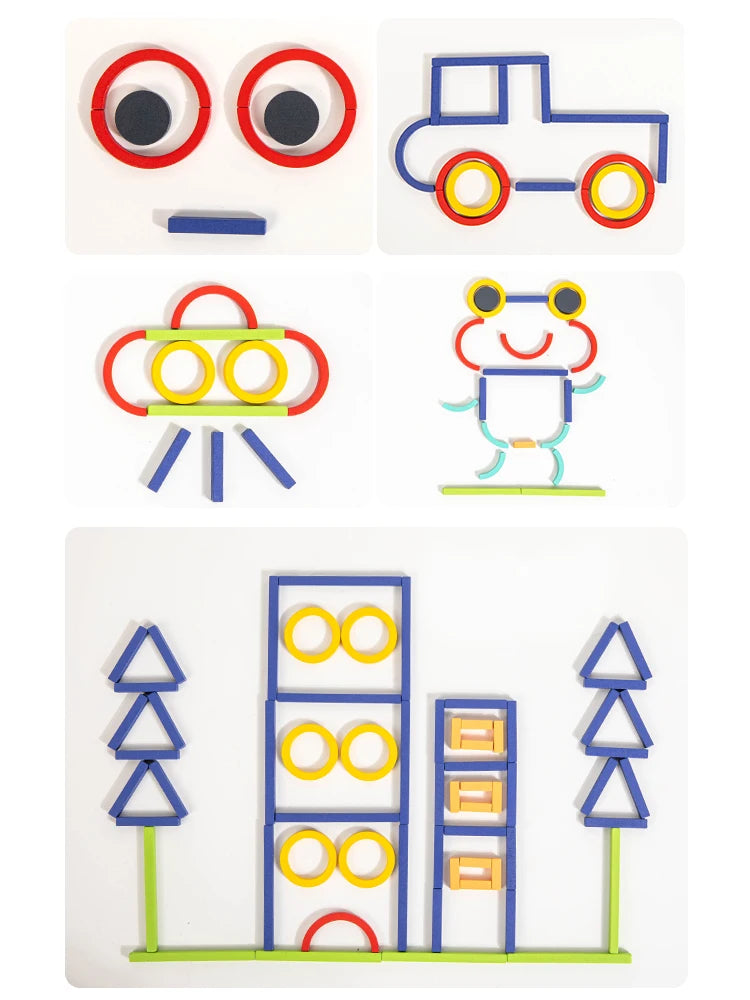 Bâtons et anneaux créatifs en bois, Puzzle, jeu d'intelligence, jouets éducatifs Montessori pour enfants de 3 ans