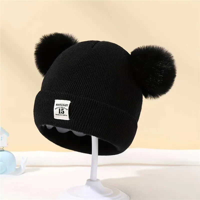 Bonnet en tricot avec pompon pour enfants chapeaux chauds pour bébés chapeau pour enfants accessoires pour garçons et filles document solide automne et hiver