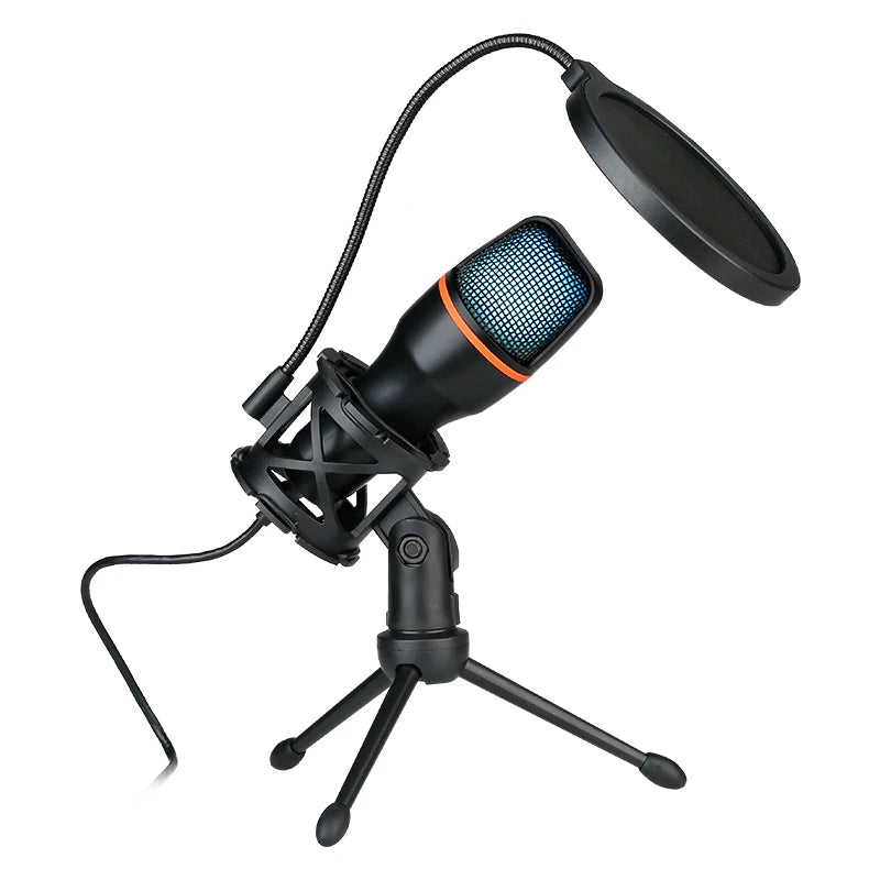 Microphone filaire à condensateur USB/RGB, 3.5mm, pour PC, ordinateur portable, jeu, Podcast, Studio, professionnel, Anti-blocage, pour bureau
