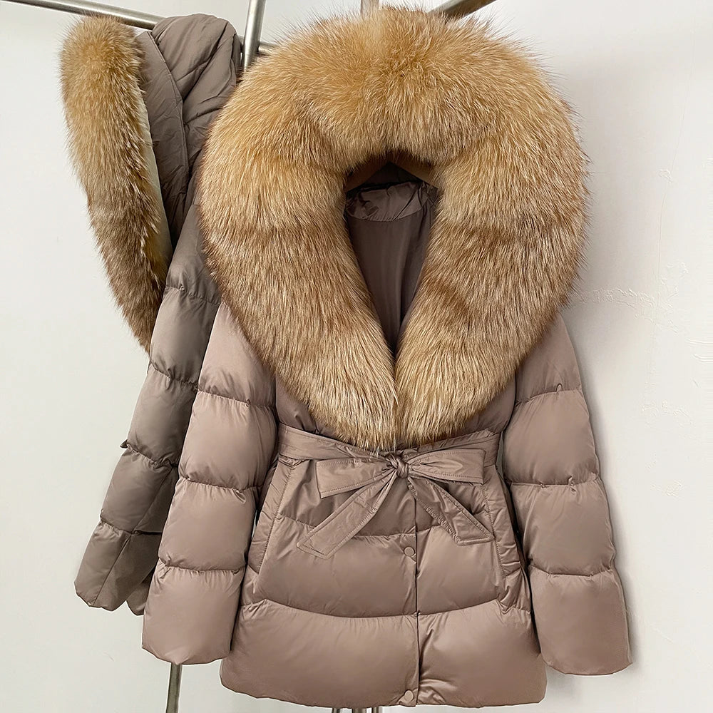 Down Jacket Women Large Fox Fur Hooded Thick Natural Silver Fur Warm Female Parkas Waterproof 2025 Winter 90% Duck Down Coat