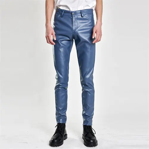 Pantalon en cuir PU pour hommes, Slim, à la mode, rouge, bleu, noir, gris, blanc, nouvelle collection 2024