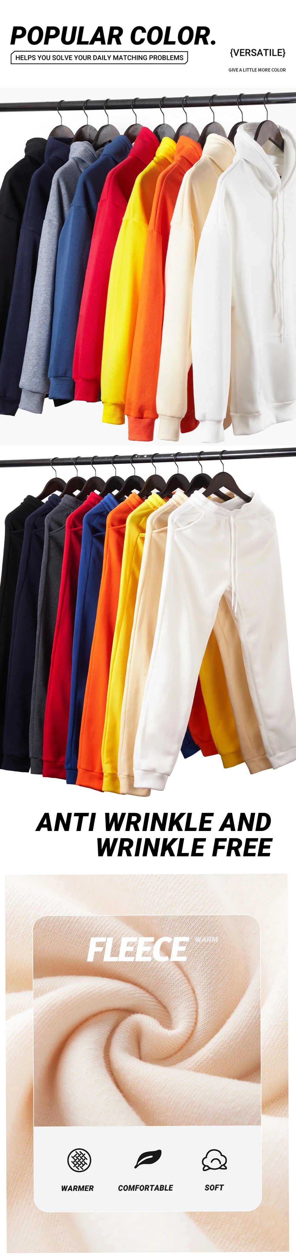 Ensemble sweat à capuche pour homme d'hiver, ensemble deux pièces longue, couleur unie, vêtements de rue, unisexe, costume à la mode, pantalon de survêtement de sport décontracté