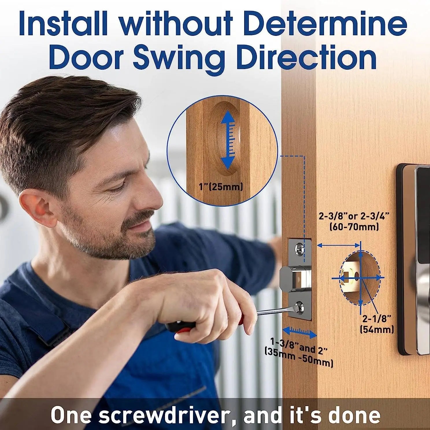 Serrure intelligente avec mot de passe, serrure de porte d'entrée sans clé avec claviers à écran tactile, facile à installer, déverrouillage par application, 50 codes utilisateur