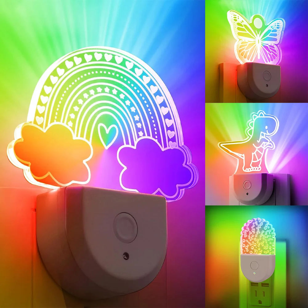 Veilleuses à brancher dans le mur, veilleuse à couleur changeante pour enfants, veilleuse LED RGB avec capteur du crépuscule à l'aube pour chambre d'enfants