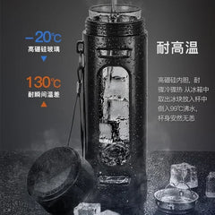 400, 600, 800, 1000ml glass bottle/cup with filter cord, plastic case, glass cup, water bottle, business gift, black/blue