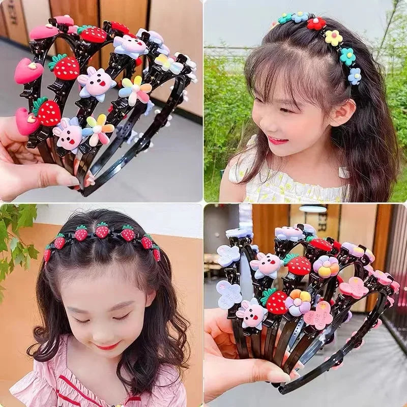 Bandeau tressé de dessin animé pour enfants, bandeau mignon de Style coréen pour bébé avec Clip, accessoires de cheveux pour filles à la mode