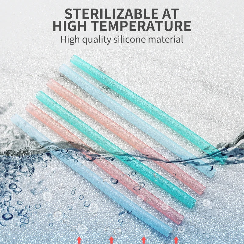 Pailles transparentes en Silicone, 6 pièces, réutilisables, de qualité alimentaire, pliables, droites, avec brosse de nettoyage, ensemble d'accessoires de fête