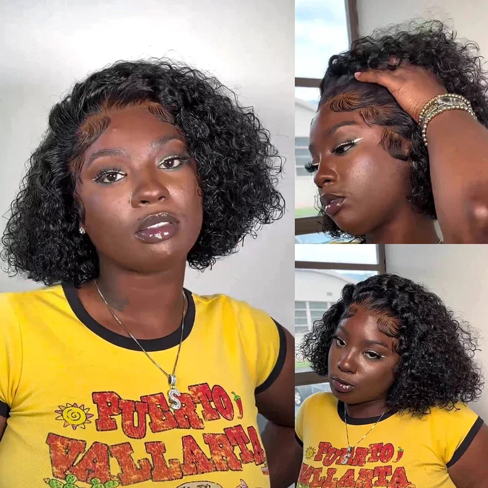100% cheveux humains lâche vague profonde courte Bob perruques cheveux humains 13x4 Transparent dentelle avant perruque 16 pouces 200 densité perruque vietnamienne