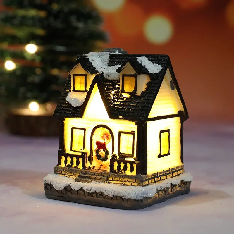 Christmas decoration house LED light durable Christmas ornaments small resin mini house miniature village building for home children gift