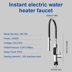 Chauffe-eau électrique 220V, robinet de cuisine, chauffage instantané sans réservoir, mélangeur chauffant coulant, affichage numérique pour sous l'évier