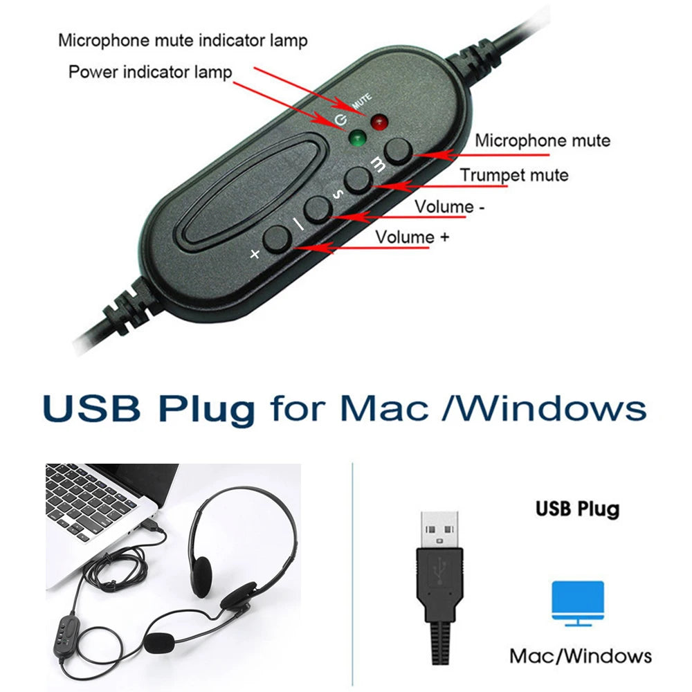 Casque USB avec microphone, réduction du bruit, pour appels sur ordinateur, chat, centre d'appels, casque de service