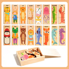 Puzzle assorti en forme d'animal de dessin animé pour enfants, planche de puzzle de cognition de mots anglais pour l'éducation précoce des bébés, jouet en bois