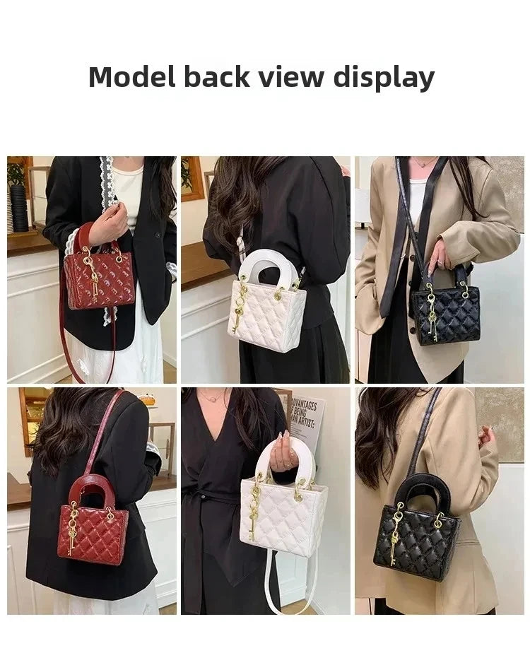 Fashionable and versatile women's shoulder/handbag with a simple diamond grid design and a high-quality PU leather square bag 