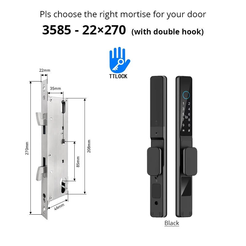 Serrure intelligente pour porte coulissante étanche, application TTLock Alexa, Code numérique par empreinte digitale, carte RFID, Anti-serrure électronique en verre d'aluminium