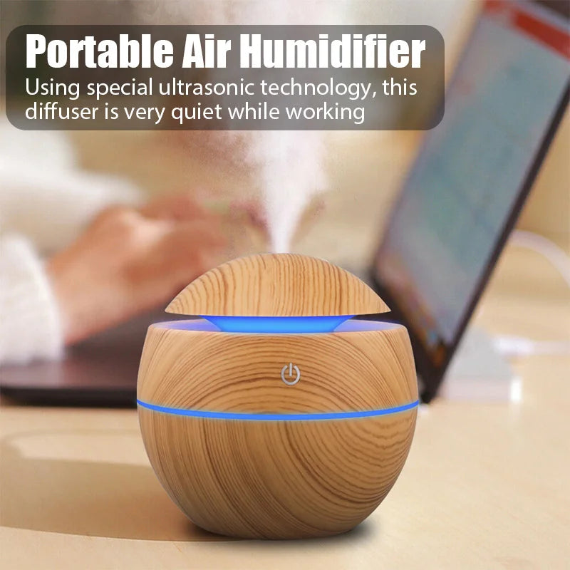 Humidificateur d'air ultrasonique USB, diffuseur d'arôme, Grain de bois, veilleuse LED, diffuseur d'huile essentielle électrique, aromathérapie pour la maison, 130ML