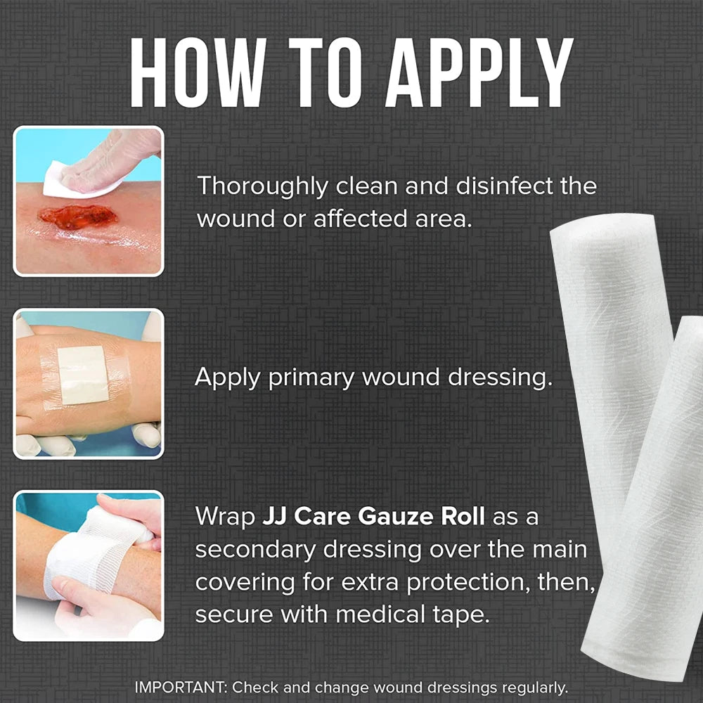 Rouleau de bandage de gaze avec ruban adhésif, 4 rouleaux, enveloppe de gaze blanche, enveloppement de gaze respirant, utilisé pour les premiers secours, les soins et les fournitures des plaies