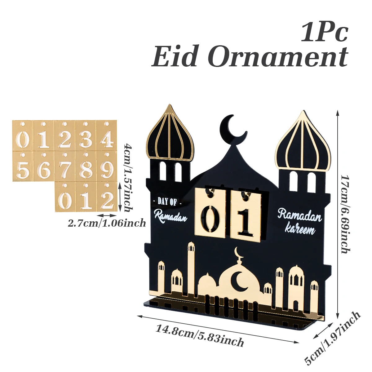 Calendrier de compte à rebours en acrylique pour Ramadan, ornements, cadeaux Eid Mubarak, décor pour la maison, fournitures de fête musulmane islamique 2025 Kareem