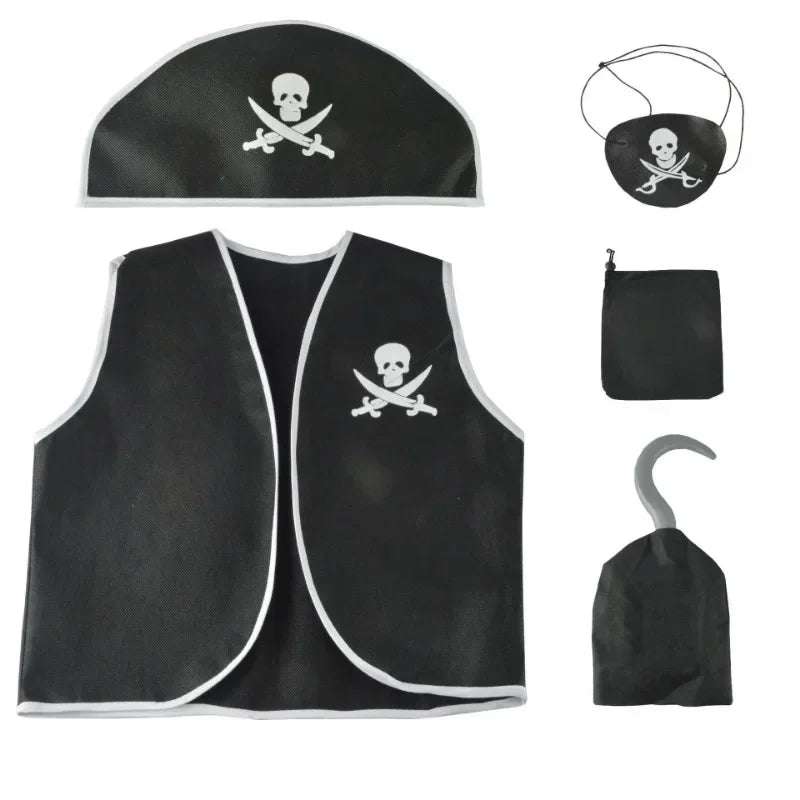 Costume de cosplay pour enfants, glaçage noir, chapeau en visière, ensemble de crochets et de sacs pour enfants, fête à thème d'Halloween, habillage pour garçon, 7,5