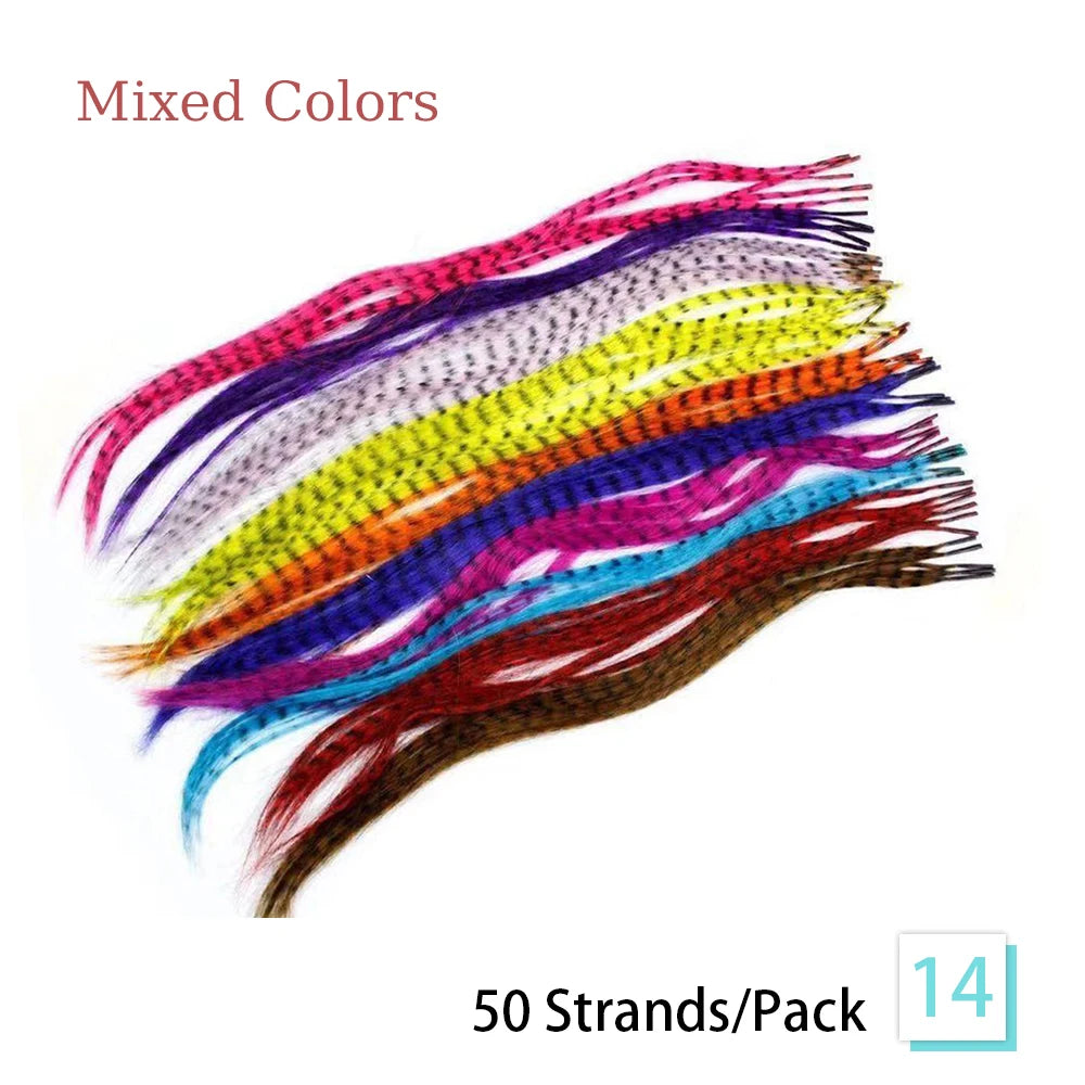 16-inch Synthetic Feather Hair Extensions, 50 Strands/Pack, Colored Hair Extensions, Colored Feather Hair Extensions for Women