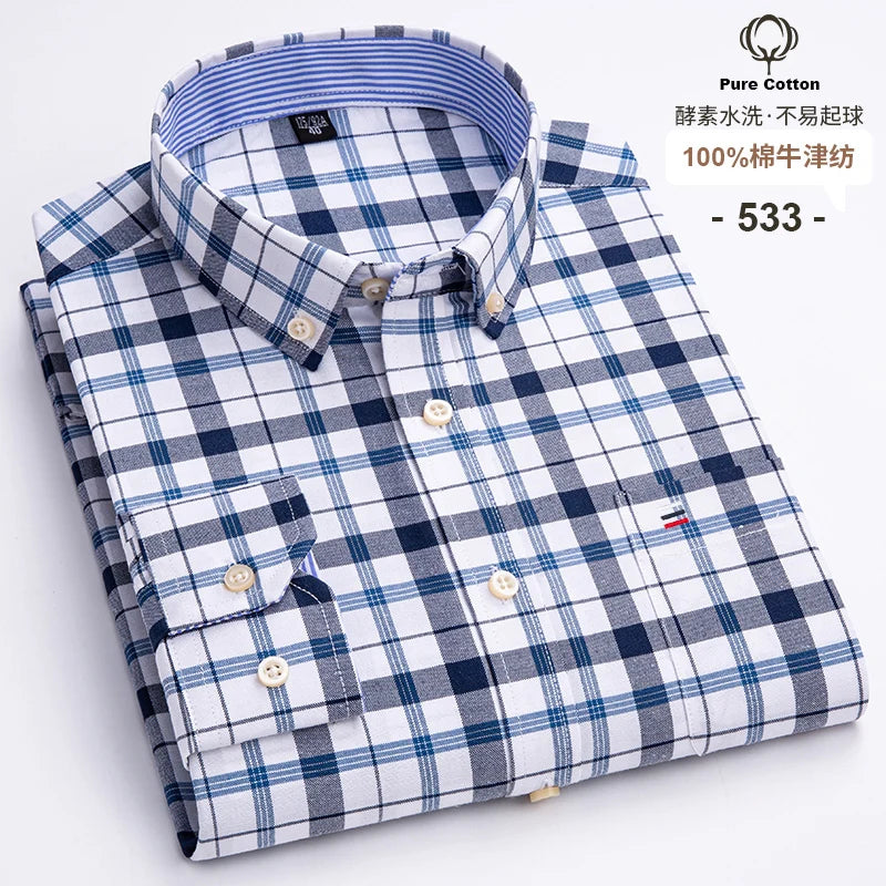 2024 mode hommes travail affaires marque Chemise hommes Plaid coton tenue décontractée chemises coupe ajustée à manches longues boutonné Chemise Homme