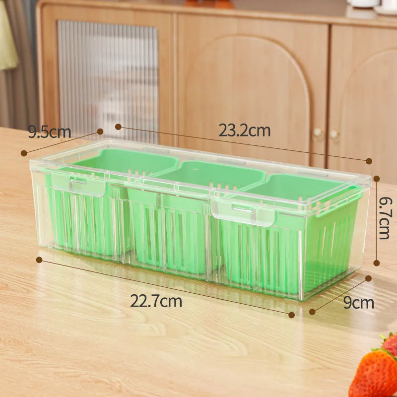 Boîtes de rangement pour réfrigérateur à 3 grilles, organisateur d'ail, oignon, poivre, fruits et légumes, bac à légumes, bac à légumes, conteneurs scellés de cuisine ﻿