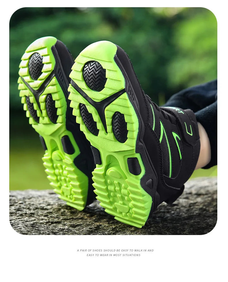 Chaussures de sport antidérapantes en cuir pour enfants, baskets de course respirantes, noires, à la mode, de randonnée, taille 29-40, nouvelle collection