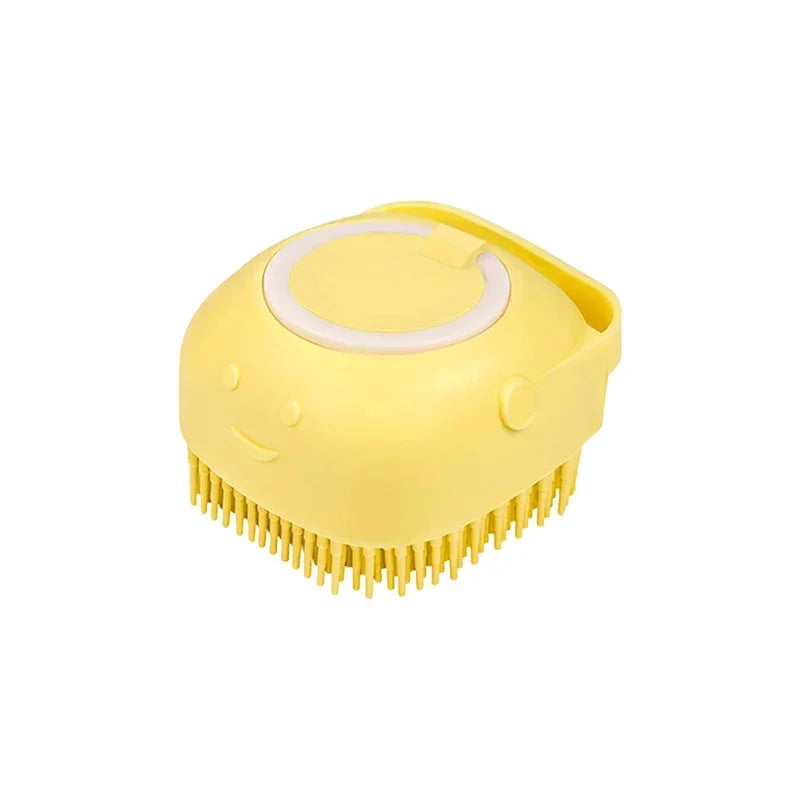 Brosse de bain pour chien, brosse de Massage pour animaux de compagnie, distributeur de shampoing, brosse en Silicone souple, poils en caoutchouc pour chiens et chats, outil de toilettage de douche