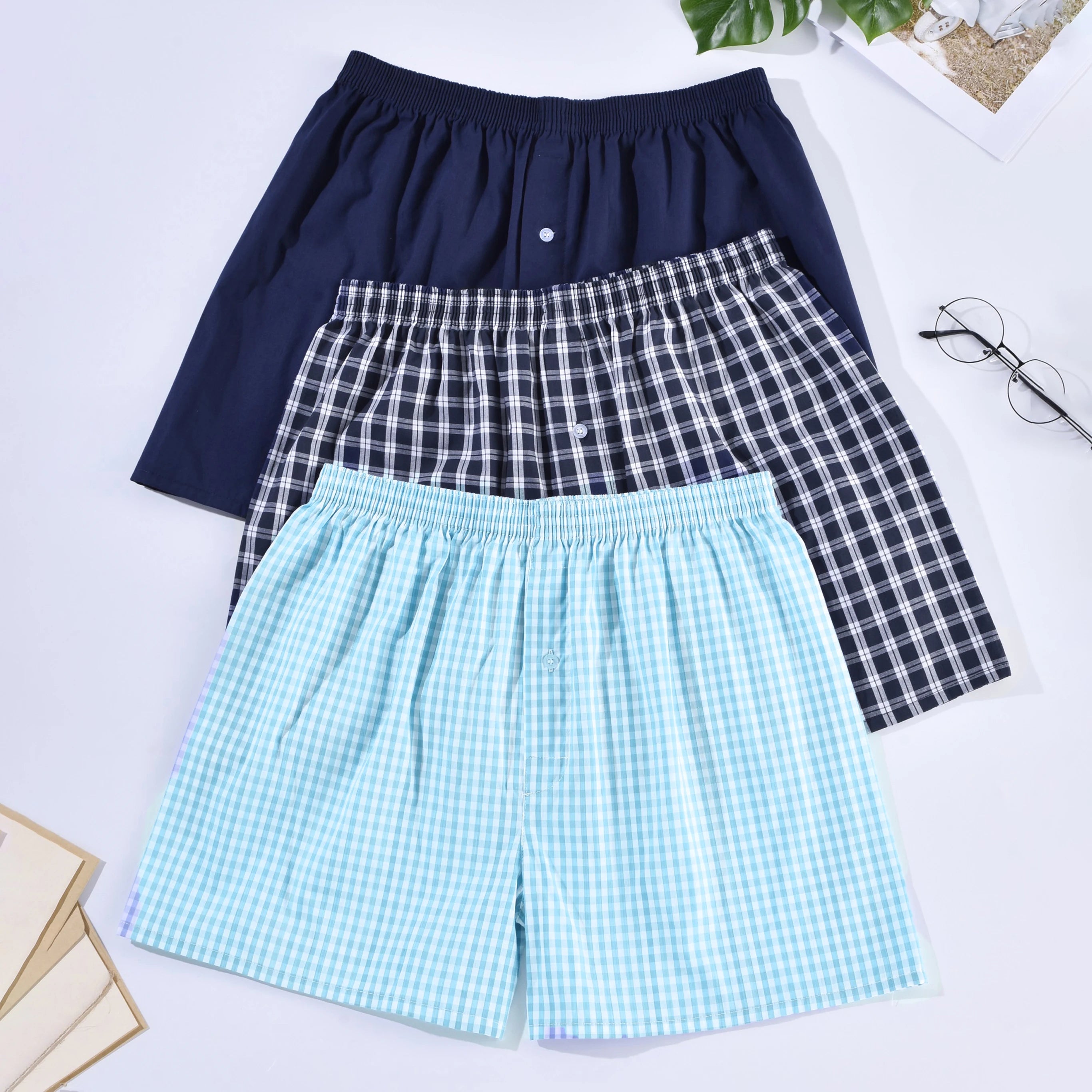 Men's Underwear Boxer Shorts Casual Cotton Sleep Briefs Homewear Men's Arrow Striped Plaid Loose Comfortable Underwear