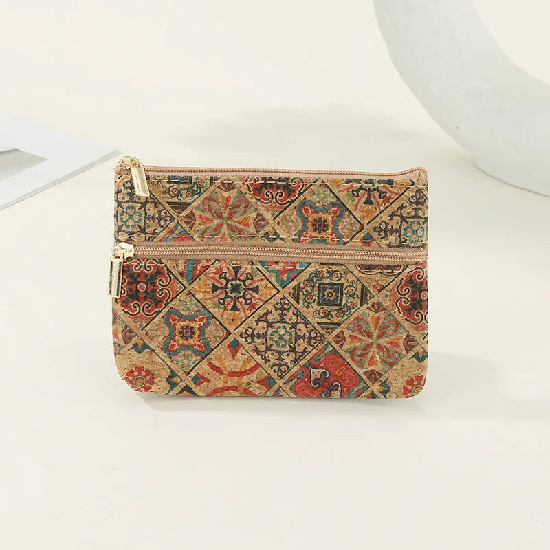 Porte-monnaie original en liège pour femme, mini portefeuille, petit sac, porte-monnaie avec double fermeture éclair, sac d'argent, carte, clé, rouge à lèvres, évaluation
