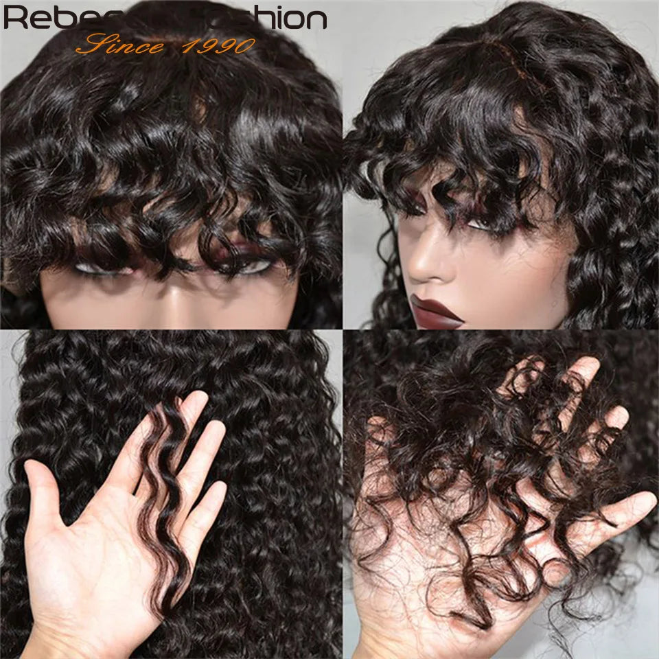 Perruques de cheveux humains Pixie Cut Bob avec frange pour femme, perruque pleine machine bouclée, surbrillance, couleur blond miel, court, caution