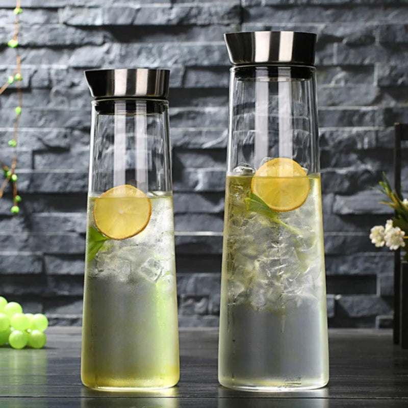Pichet en verre avec couvercle pour réfrigérateur, Carafe en verre pour eau chaude/froide, boit du thé glacé, du café, du jus et des boissons faites maison, 1,5 l, 52 oz