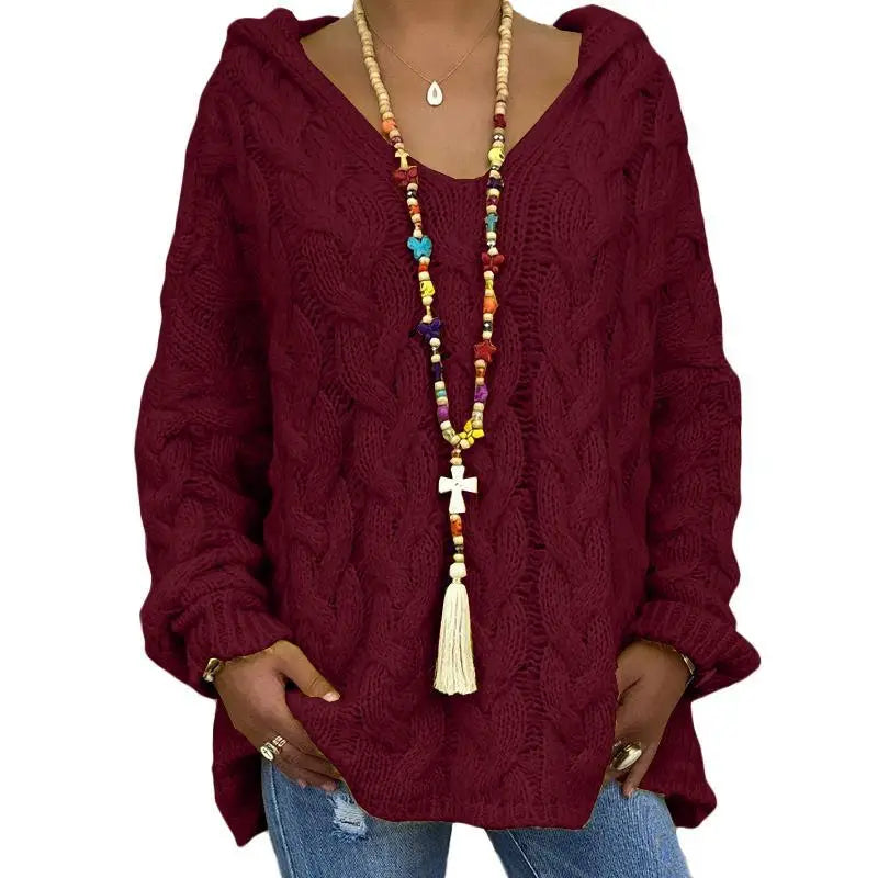 20 Colors Women's Loose Twist Knot Knitted Sweaters Autumn Winter Women's Hooded Knit Pullover Coats XXBLH-1058