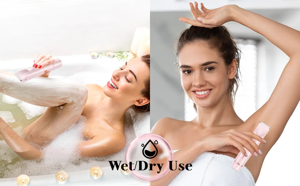 Electric shaver for women, waterproof shaver for wet and dry hair, 2-in-1 double head, double bikini trimmer, hair clipper, detachable head