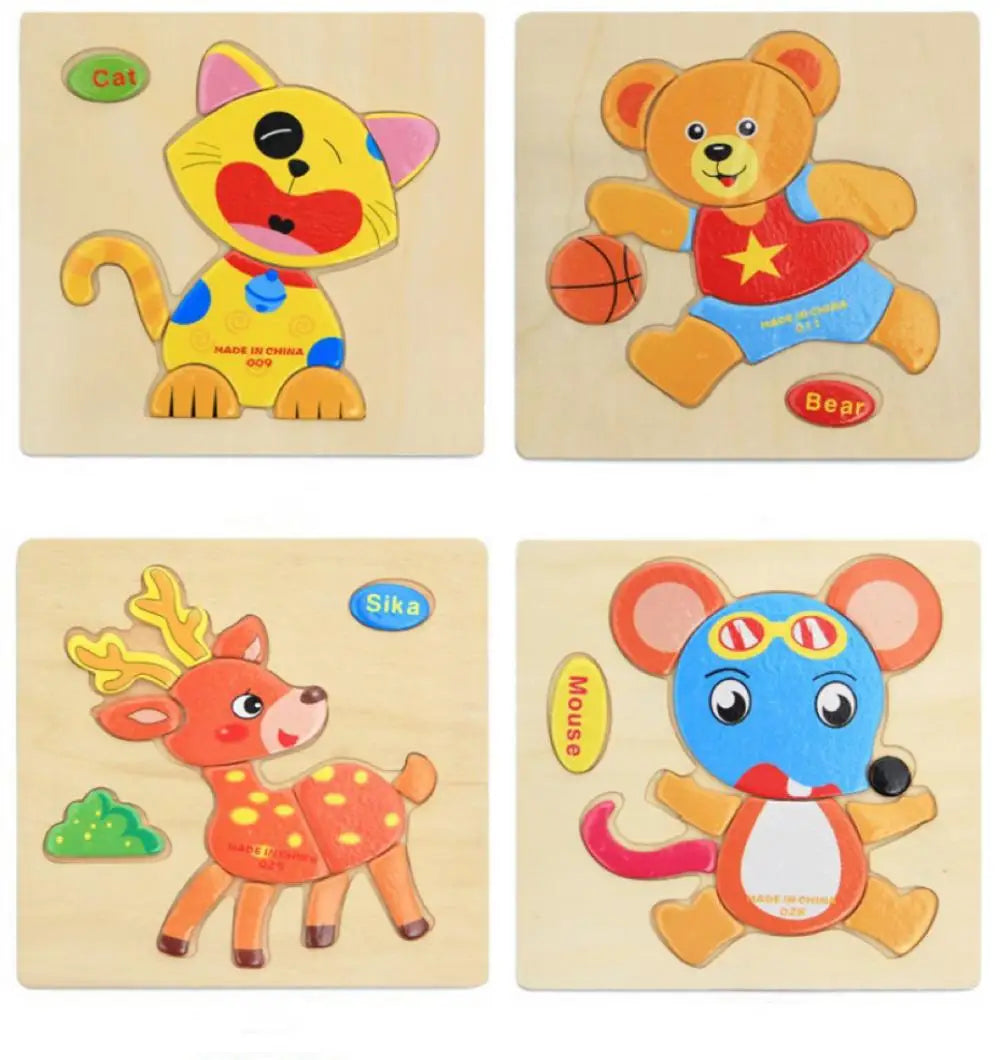 3 PCs couleur aléatoire Puzzle 3D jouets éducation précoce en bois Cartoon Animal Puzzle Puzzle infantile Puzzle Conseil jouets