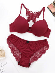 Vente chaude 2 pièces ensemble de sexy rouge avant bouton braissere beau dos papillon mode soutien-gorge push up femmes ensemble A2120