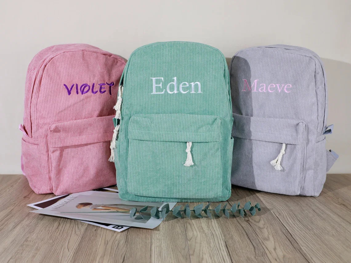 Sac d'école pour enfants, sac à dos personnalisé pour tout-petits, sac de livre pour enfants avec nom brodé, sac à dos en velours côtelé pour cadeau d'anniversaire, sac à couches