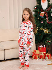 Ensemble pyjama de Noël pour enfants – Pyjama assorti rouge blanc à imprimé partout avec renne, arbre, « Joyeux Noël »