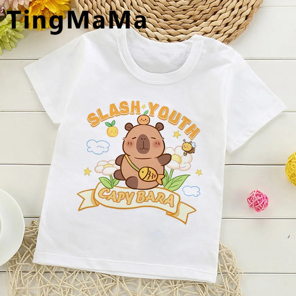 Enfants T-shirt basique femmes hommes Capybara t-shirts 3-10 ans enfants à manches courtes vêtements garçons filles col rond hauts cadeaux d'anniversaire