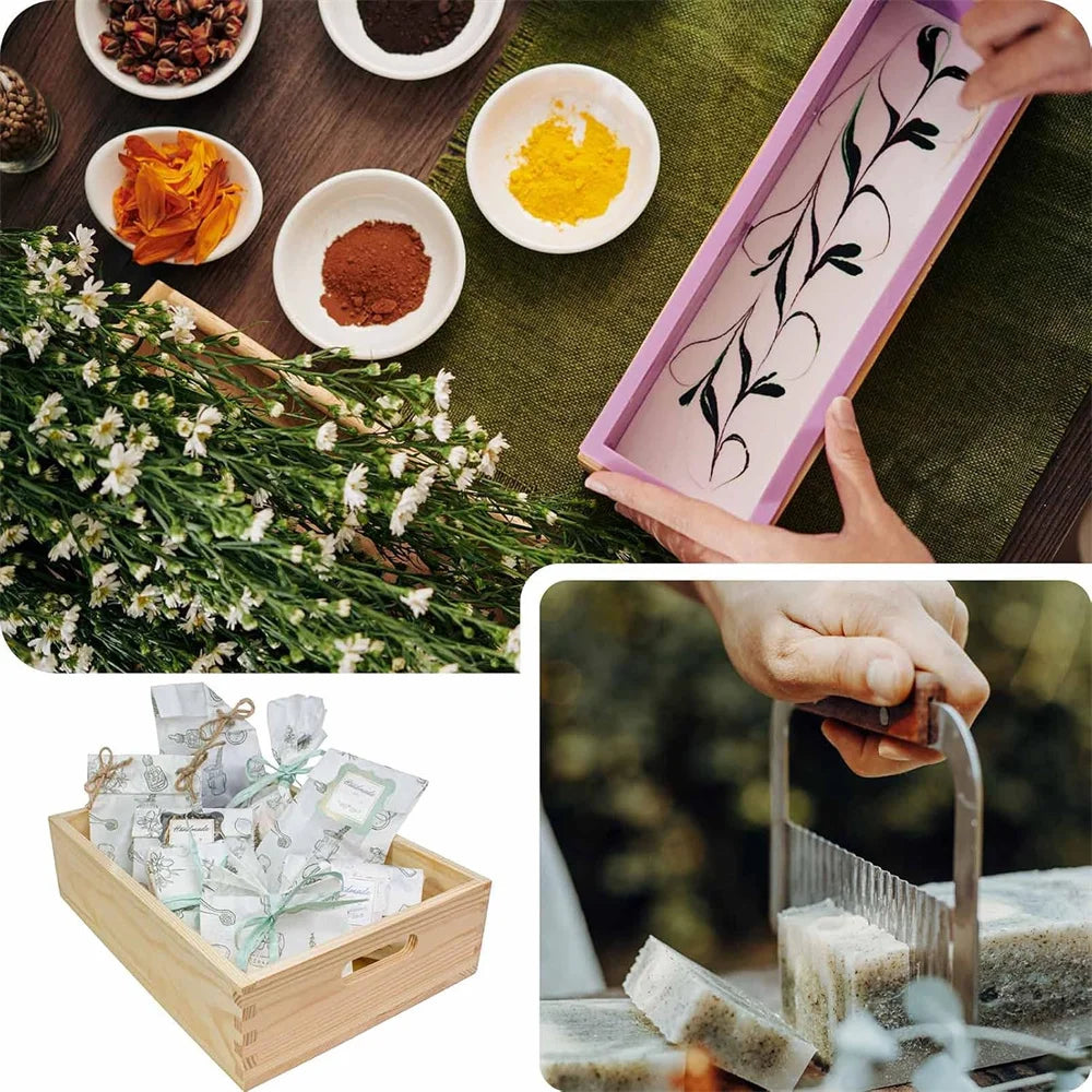 Kit de fabrication de savon fait à la main, boîte de découpe en bambou et boîte intérieure avec moule en Silicone, coupe droite en acier inoxydable et coupe ondulée, bricolage
