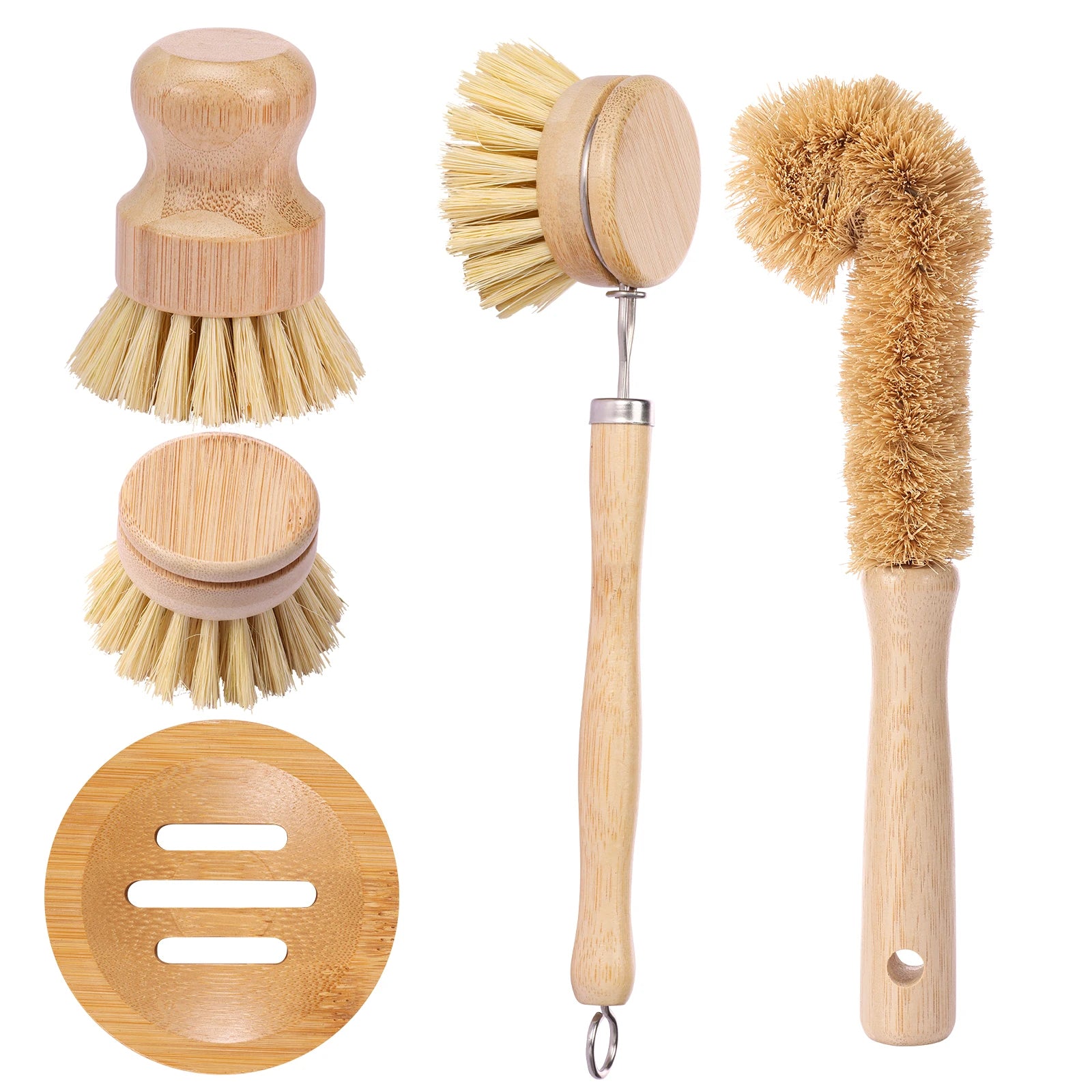 Brosses à vaisselle en bambou remplaçables, épurateurs de nettoyage en bois de cuisine, outil de nettoyage ménager, 4/5 pièces