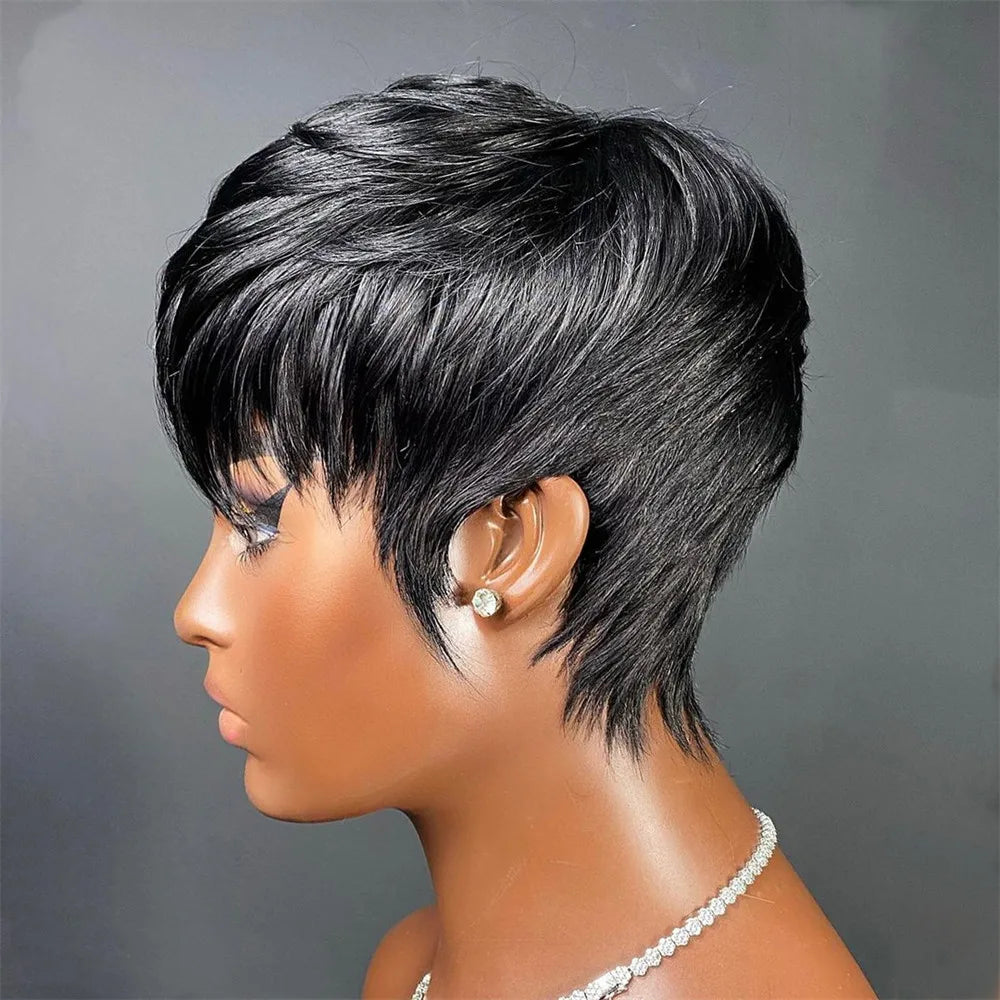 Short wigs for women, human hair wigs, pixie cut, machine-made real human hair wigs, pixie wigs, short haircuts, straight wigs