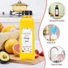Bouteilles de jus de 500ML avec bouchons, bouteilles vides transparentes réutilisables avec entonnoir à brosse et étiquettes pour smoothies et autres boissons YY177