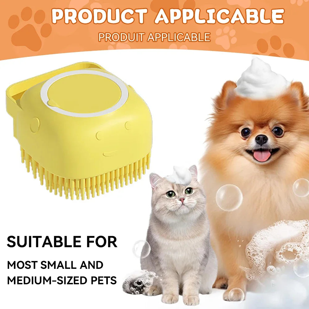 Brosse de bain pour chien, brosse de Massage pour animaux de compagnie, distributeur de shampoing, brosse en Silicone souple, poils en caoutchouc pour chiens et chats, outil de toilettage de douche