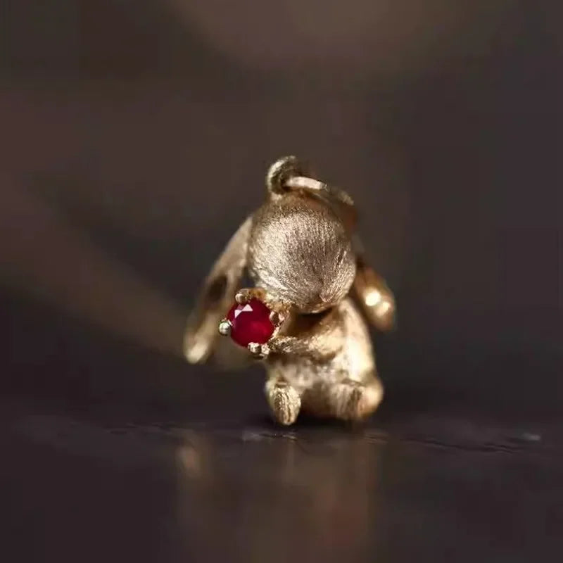 Ensemble de bijoux lapin mignon, boucles d'oreilles artisanales en or ancien mat pour femmes, bague, collier, cadeaux pour petite amie, nouveauté
