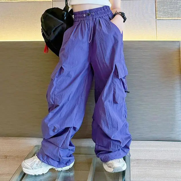 Pantalon de jogging Hip Hop pour enfants de 5 à 14 ans, Cargo pour filles, pantalon droit pour adolescentes, taille haute, Vintage, décontracté, Streetwear, Baggy