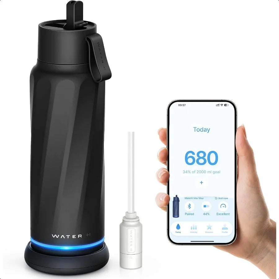 Bouteille d'eau intelligente Vita avec rappel pour boire de l'eau, bouteilles d'eau isolées sous vide sans BPA avec paille filtrante, prise Bluetooth